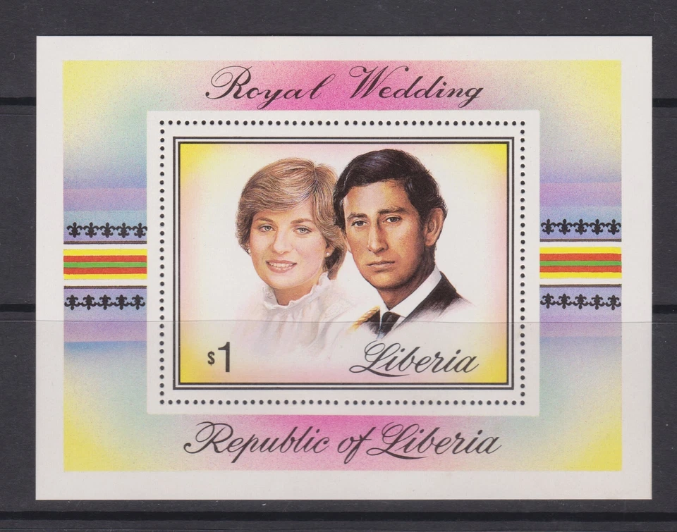 Hoja de estampillas de boda real 1981 Carlos y Diana MNH Liberia Perf SG MS1493 Foto 1 de 1