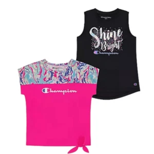 NWT Champion Girls 2-Pack Active Wear UPF 30 Moisture Wicking T-shirts Knockout - Picture 1 of 10