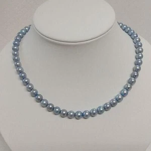 Akoya blue gray Pearl Made in Japan Seawater SV Necklace 7-7.5mm 16.7in - Picture 1 of 11
