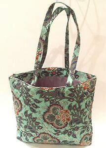 Vera Bradley Essential Tote Bag Purse Fan Flowers Pattern Green NEW Free Ship
