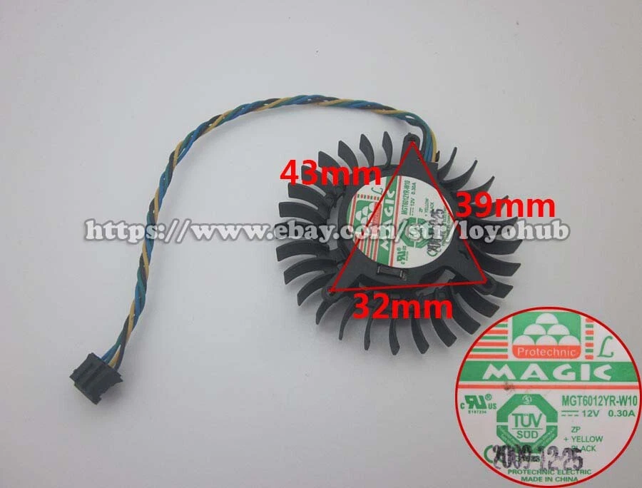 New Protechnic MGT6012YR-W10 Graphics card Cooling fan DC 12V 0.3A 4Wire 4-Pin - Image 1 of 4