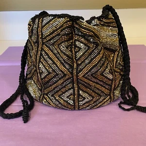 Zara Beaded Bag Gold Silver Black Drawstring Bucket Purse Evening Wedding Pouch - Picture 1 of 7