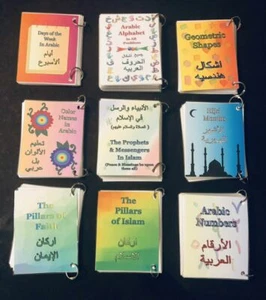 Arabic Flash Cards - 9 Booklets Alphabet-Days-Hijri-Numbers-Shapes-Colors +more - Picture 1 of 12