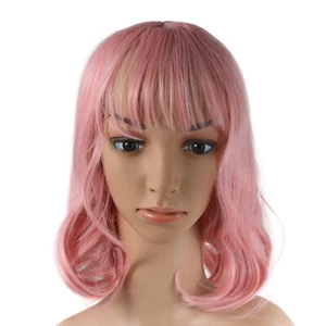 14" Women Girls Lovely Pink Halloween Cosplay Short Curly Synthetic Wig Party - Picture 1 of 6