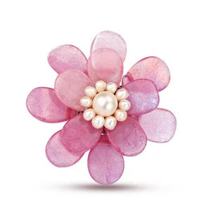 Rose Quartz Stone Azalea Beauty Floral Pin-Brooch - Picture 1 of 6