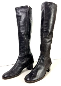 DKNY Donna Karan Knee Hi Boots Brown Block Heel Zipper Closure Womens 9B ITALY - Picture 1 of 18