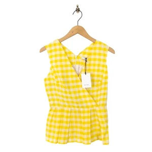 Paul Smith Yellow Gingham Check Wrap Top Size 8 IT 40 Cupro Linen Sleeveless NEW - Picture 1 of 17