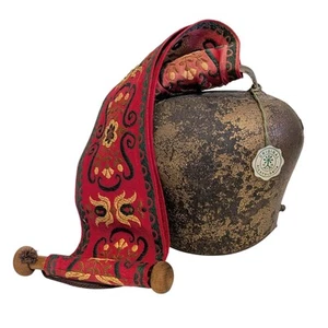 Campana Alpenschelle originale d'epoca Alpi alpine campanello ottone rosso ricamo - Foto 1 di 13