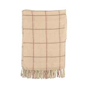 MADEWELL $58 Windowpane Fringe Cotton Scarf w/ Armholes Ivory 75" x 27" - Picture 1 of 3