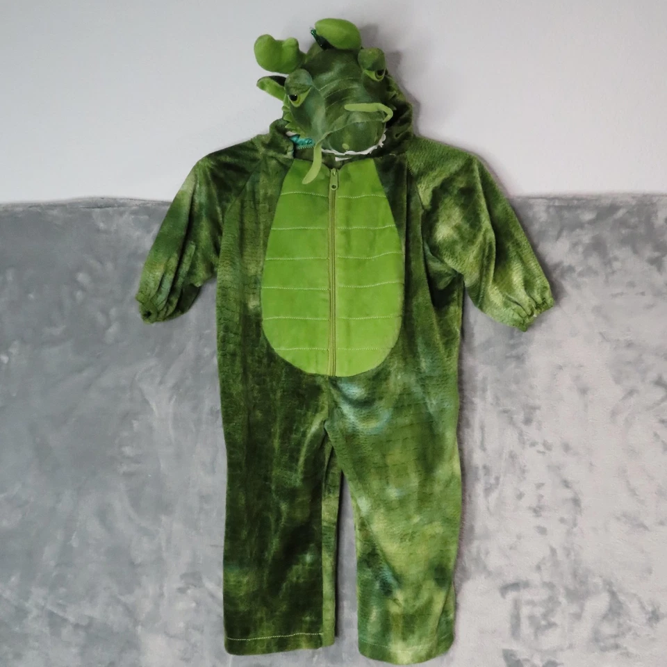 Disfraz de Dragón Niños Talla 4-6 Verde Felpa Una Pieza Mono con Capucha Halloween Foto 1 de 4
