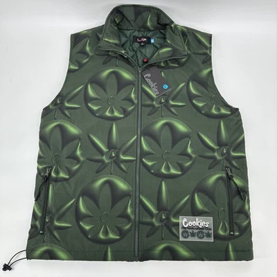 COOKIES Vest Men Large Green Puffer Zip Horticulturist Club Weed NWT - Image 1 of 4