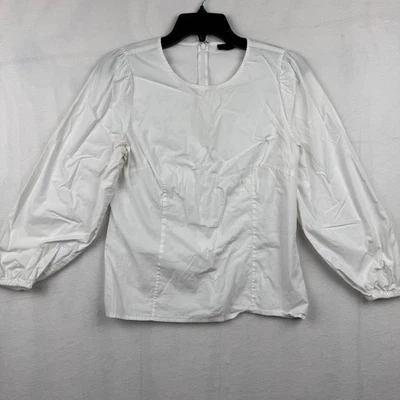 Blusa J.Crew blanca de mezcla de algodón manga larga manga abullonada para mujer talla 6 Foto 1 de 4