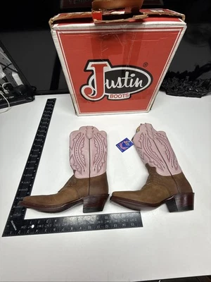 ZAPATOS VINTAGE UNISEX CONJUNTO BOTAS JUSTIN 5 1/2B L2667 ROSA DELICIOSO CAFÉ WESTERNER Foto 1 de 4