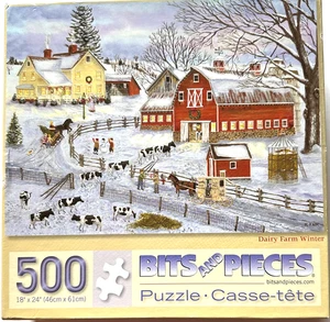 Milchviehbetrieb Winter Rarität CMP 500 Teile Puzzle Kühe Heustall Schlitten Futter Pferde Schlitten - Bild 1 von 6