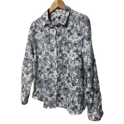 Camisa para mujer Garnet Hill 100 % lino estampado floral playa abotonada talla 10 usada en excelente estado Foto 1 de 4