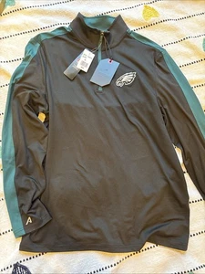Antigua Mens Medium Philadelphia Eagles 1/4 Zip Light Pullover Black Green NFL - Picture 1 of 4
