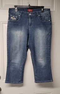 One 5 One High Rise Bermuda Jean Shorts Womens Size 10 Rhinestones Embroidered - Picture 1 of 9