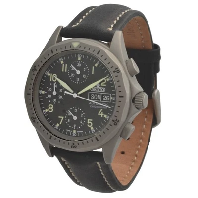 Relógio automático Aristo 3H243-L cronógrafo aço inoxidável couro safira SW500 - Imagem 1 de 4