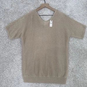Talbots Beige/Gold Sweater Linen Blend Large Short Sleeve Pullover V-Back - Picture 1 of 12