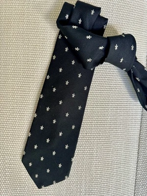Vtg 1980s Duxbury Ltd black + white Fleur de Lis necktie - Image 1 of 4