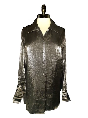 NEW AVENUE Plus Size 1X 14W 16W Blouse Shirt Top Grey Shimmery Long Sleeve - Image 1 of 4