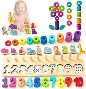 Montessori Giocattoli per Età 2-4 Bambini Bambini, Puzzle di Apprendimento in Legno Giocattolo Impilabile - Foto 1 di 9