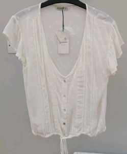 Stradivarius Cream Flutter Sleeve Blouse with Lace Inset & Gathering, Size S - Picture 1 of 4