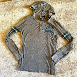 Harley Davidson Hoodie Gray Textured Ribbed Graphic Print Button Neck: 1W 16-18 - Picture 1 of 8