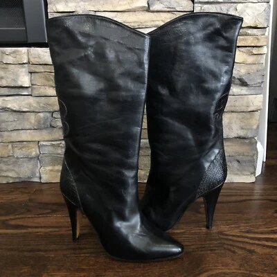 Biondini “New” Italy Black Leather Boots Women’s Size 5, 35 $156, 994 2508 - Image 1 of 4