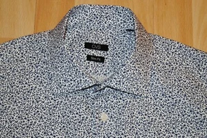 Camisa hombre manga larga como nueva KW 39 slim fit estampado floral blanco azul - Imagen 1 de 5