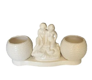 VINTAGE ART DECO WHITE DOUBLE BOWL/PLANTER NUDE FIGURES - Picture 1 of 12
