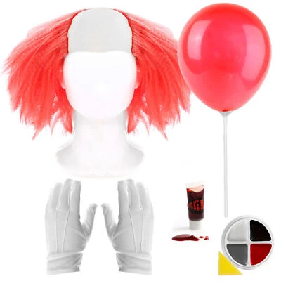 I LOVE FANCY DRESS KILLER SEWER CLOWN FANCY KLEID ZUBEHÖR SET PERÜCKENHANDSCHUHE GESICHTSFARBE BALLON