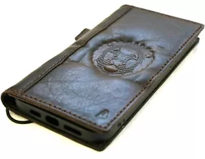 Genuine Leather Case For Apple iPhone 12 Pro Max Wallet Cover Book Lion stamp De - Picture 1 of 10