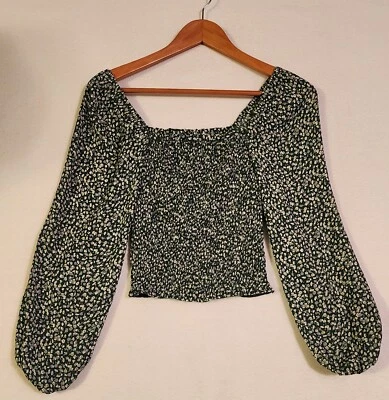 Abercrombie & Fitch  Green Floral Smocked Peasant Top Womens Size XXS Foto 1 de 4