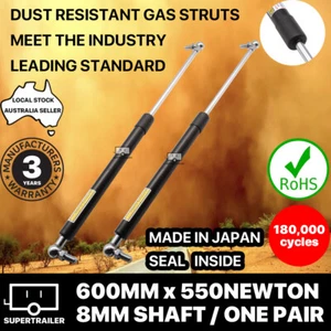 2x gas struts 600mm 550N (8mm shaft) CAMPER TRAILER CARAVAN CANOPY Toolbox STRUT - Picture 1 of 4