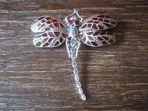 riesige Insekten Brosche Libelle Dragonfly Anhänger 925er Silber bunt emailliert - Bild 1 von 5