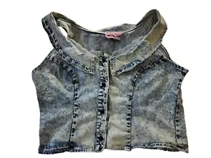 Canotta corsetto lavaggio acido jeans blu vintage anni 80 crop top donna taglia large - Foto 1 di 15