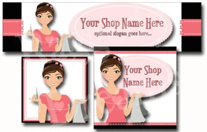 Diseño de pancarta publicitaria de tienda ebay y logotipo a juego - morena - bordado rosa - Imagen 1 de 1