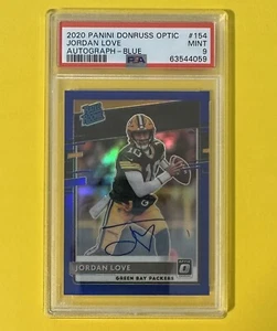 2020 Donruss Optic Jordan Love Blue Prizm Rated Rookie Auto /75 PSA 9 Mint - Picture 1 of 4