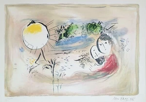 Marc Chagall Signed L.E. Reprint 136/500 Colored Lithograph Pair Lovers, 43 x 60 - Picture 1 of 9