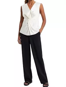 Theory Women's Ivory Soft Satin V-Neck Twisted Sleeveless Blouse Top Size 6 - Picture 1 of 5