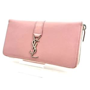 SAINT LAURENT Long Wallet Round Zip Leather Pink Authentic From Japan 0348 - Picture 1 of 18