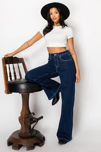 Canana Women’s Dark Blue Skinny Stretch High Waist Denim Jeans Pants - Picture 1 of 16