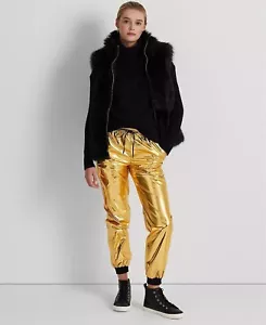 LAUREN RALPH LAUREN Pantalones para Correr Pista Tafetán Metálico Oro Talla 8 $225 - Imagen 1 de 6