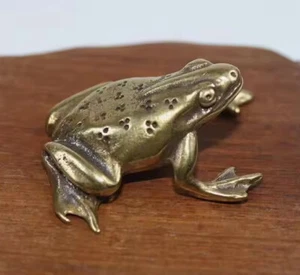 Brass Spot Frog Figurine Small Animal Statue Table Office Home Decoration Toy - Picture 1 of 7