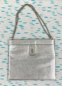 1960's Elegant Vintage Silver Metallic Evening Bag Clutch By Miss Lewis - Picture 1 of 10