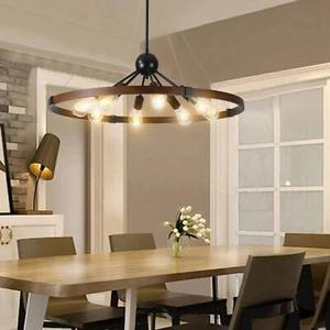 Wagon Wheel Chandelier 8-Light Farmhouse Pendant Fixture For Kitchen Dining Room - Picture 1 of 8