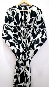 Black n White Abstract Kaftan Maxi Dress for Women Dressing Gown Long Kaftan - Picture 1 of 6