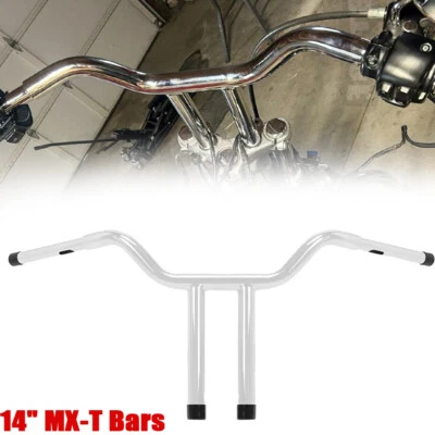 Manillar cromado de 14"" de elevación 1-1/4" apto para Harley Softail Dyna Road King Foto 1 de 4