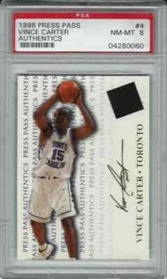 Press Pass Authentics Vince Carter 1998 escritura dorada PSA 8 novato radiocontrol tacones alquitranados Foto 1 de 2